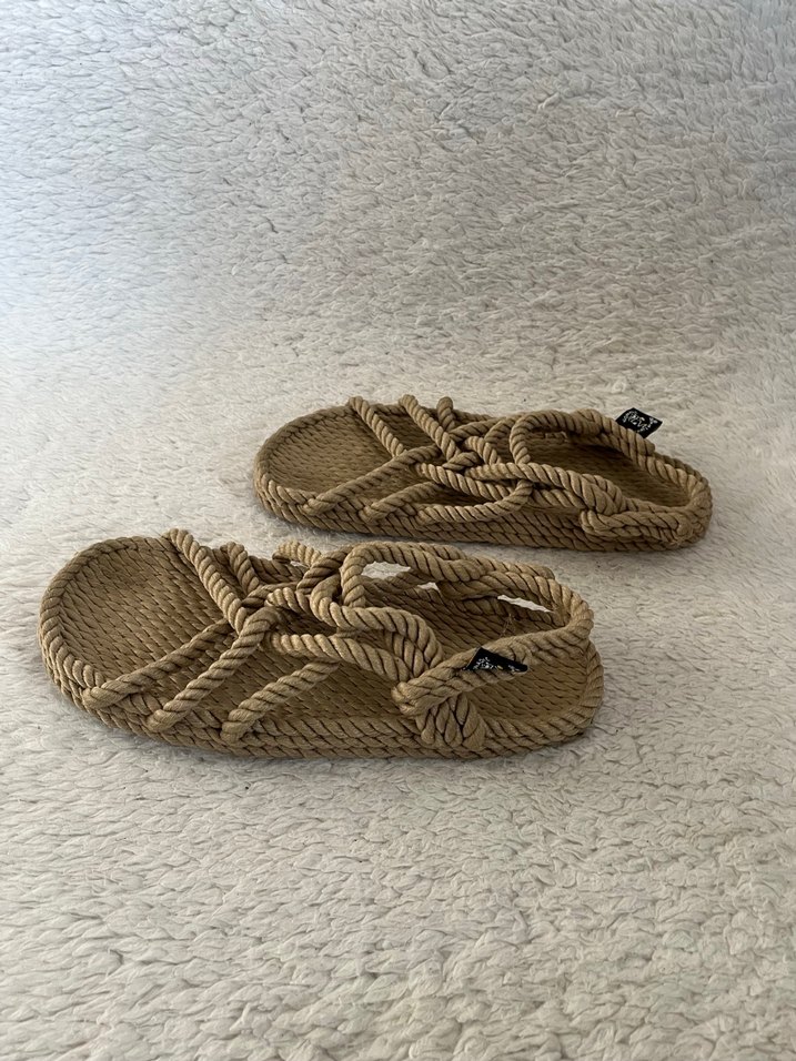 Bej Örgü Kadın Dolgu Topuk Sandalet - Görsel 3