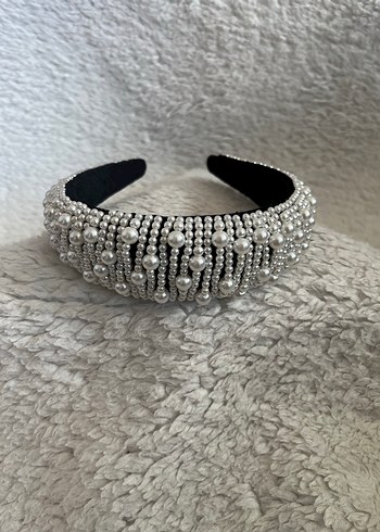 Boncuk İşlemeli Gri Metal Saç Aksesuarı - Görsel 2