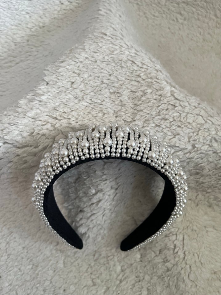 Boncuk İşlemeli Gri Metal Saç Aksesuarı - Görsel 3