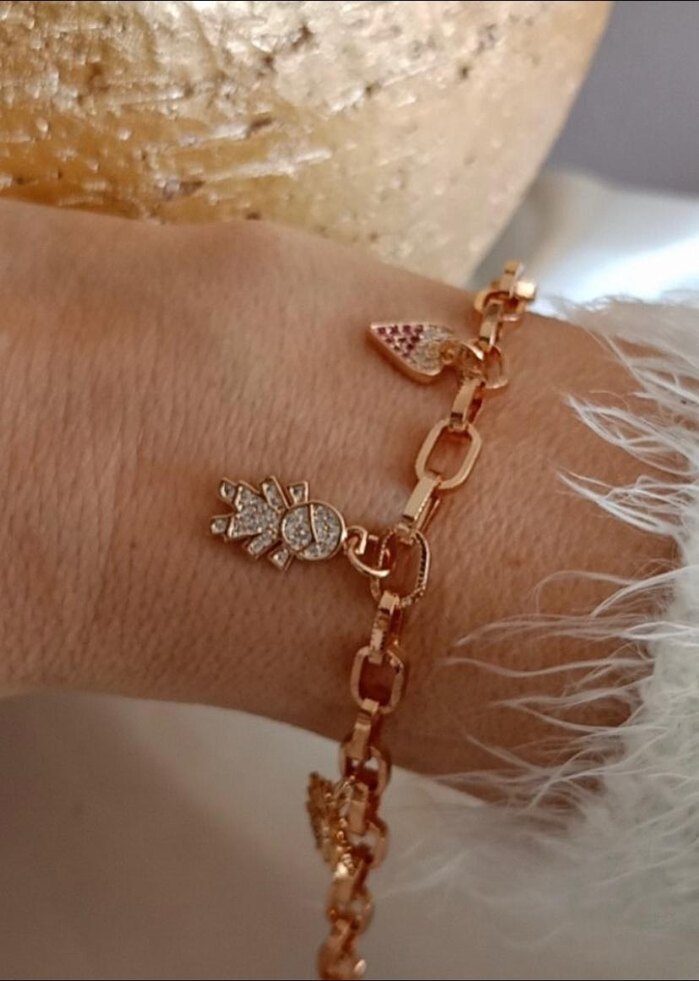 Zincir Detaylı Altın Renkli Bohem Charm bileklik - Görsel 2