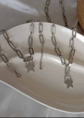 Gri Zincir Detaylı Midi Kolye - Görsel 4