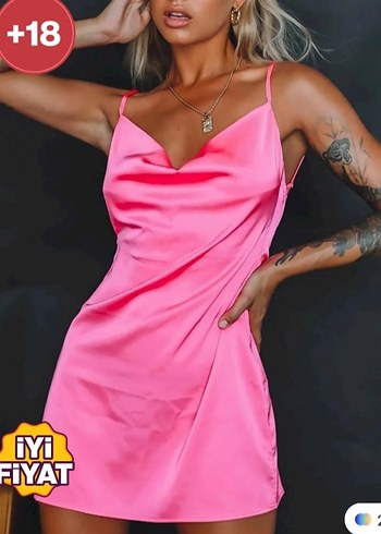 Pembe Parlak  Mini Elbise - Görsel 3