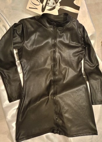 Siyah Deri Kadın mini elbise - Görsel 4