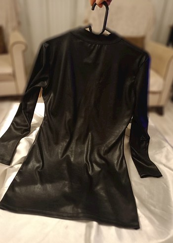 Siyah Deri Kadın mini elbise - Görsel 10