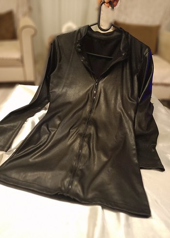 Siyah Deri Kadın mini elbise - Görsel 9