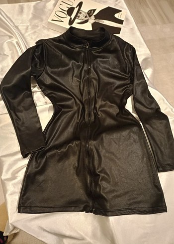 Siyah Deri Kadın mini elbise - Görsel 6