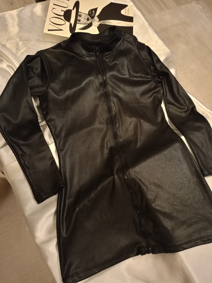 Siyah Deri Kadın mini elbise - Görsel 3