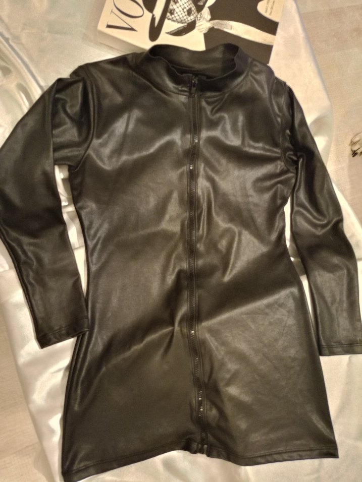 Siyah Deri Kadın mini elbise - Görsel 4