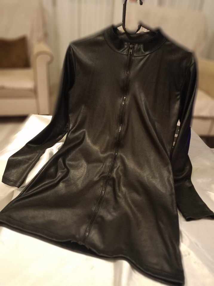 Siyah Deri Kadın mini elbise - Görsel 2