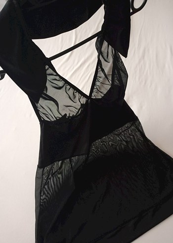 Siyah Gotik Midi Strappy Gecelik - Görsel 4