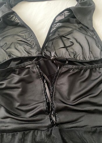 Siyah Gotik Midi Strappy Gecelik - Görsel 9