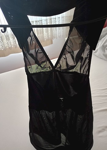 Siyah Gotik Midi Strappy Gecelik - Görsel 3