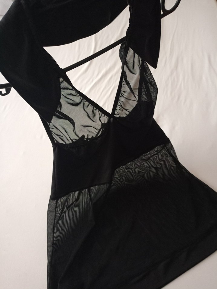 Siyah Gotik Midi Strappy Gecelik - Görsel 4