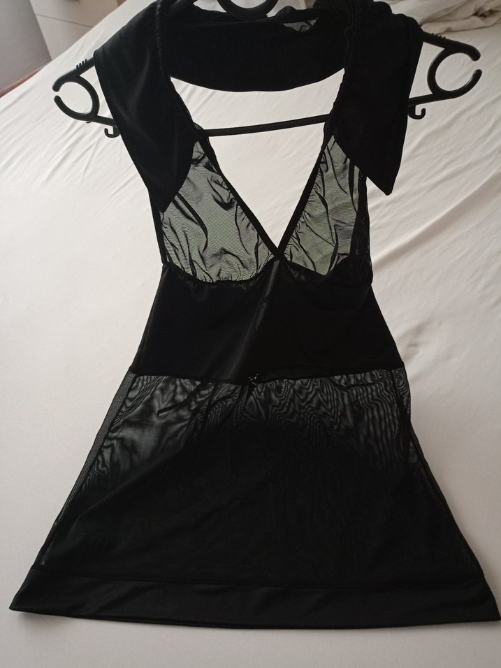 Siyah Gotik Midi Strappy Gecelik - Görsel 2