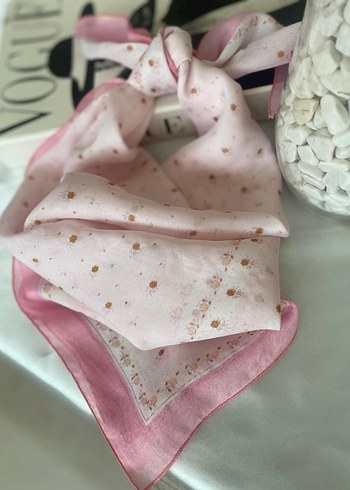 Dantel Detaylı Pudra Pembe İpek Fular - Görsel 2