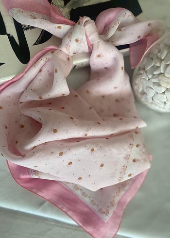 Dantel Detaylı Pudra Pembe İpek Fular - Görsel 3