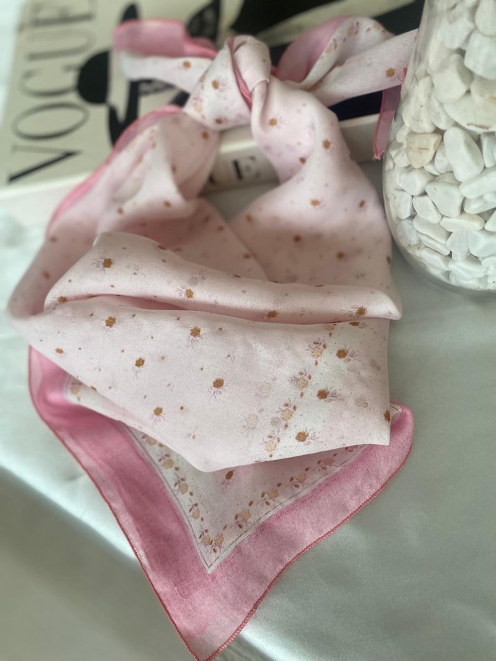 Dantel Detaylı Pudra Pembe İpek Fular - Görsel 2