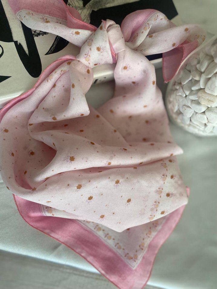 Dantel Detaylı Pudra Pembe İpek Fular - Görsel 3