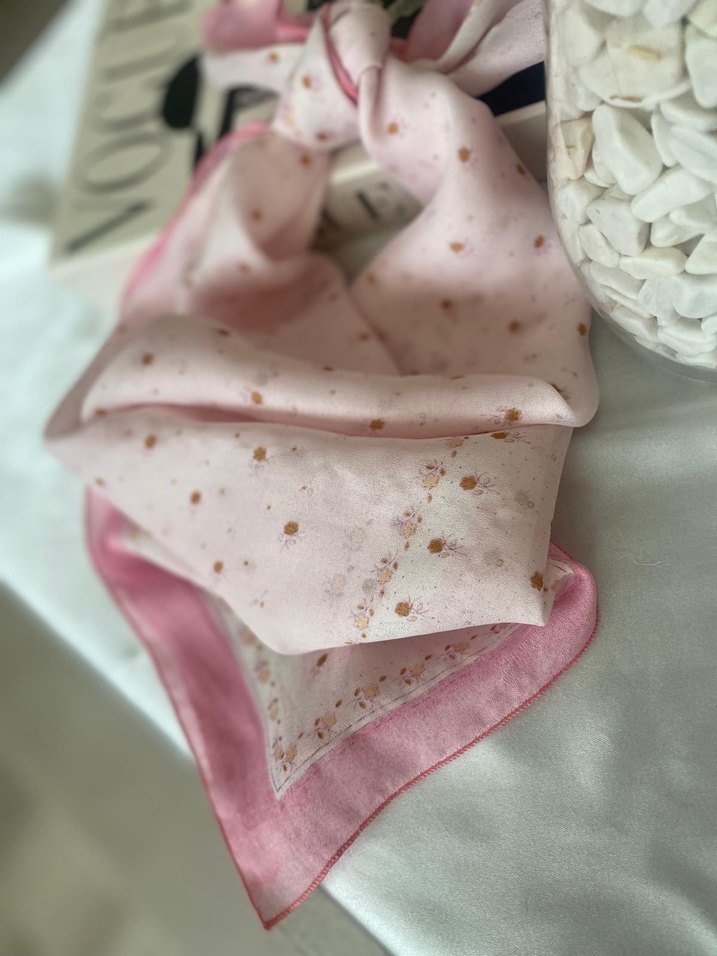 Dantel Detaylı Pudra Pembe İpek Fular - Görsel 4