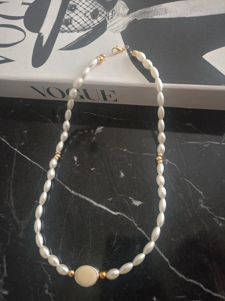 Beyaz Boncuklu inci Kolye - Görsel 5