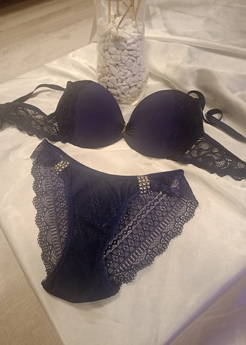 Lacivert Gotik Dantelli Midi Sütyen Takımı - Görsel 3