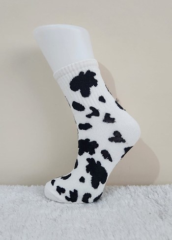Kadın Kız Beyaz Ayılı ve Dalmaçyalı Desenli Soket Çorap 36-40 - Görsel 2