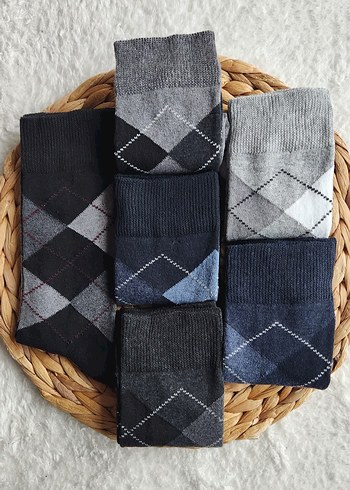 6 Çift Cesitli Renkler de Ekose Desenli Erkek Çorap Seti - Görsel 2