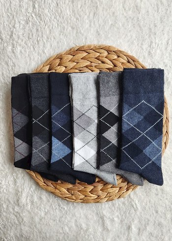 6 Çift Cesitli Renkler de Ekose Desenli Erkek Çorap Seti - Görsel 3