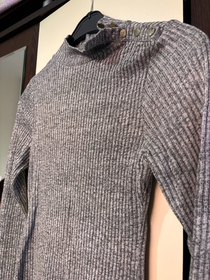 Gri Fitilli Triko Kadın Elbise - Görsel 2