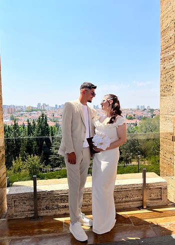 Beyaz Straplez Bohem Uzun Gelinlik - Görsel 5