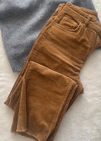 H&M Düğmeli Kahverengi Kadın kadife Pantolon