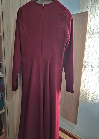 Bordo Uzun Kollu Fermuarlı Salaş Kadın Elbise - Görsel 3