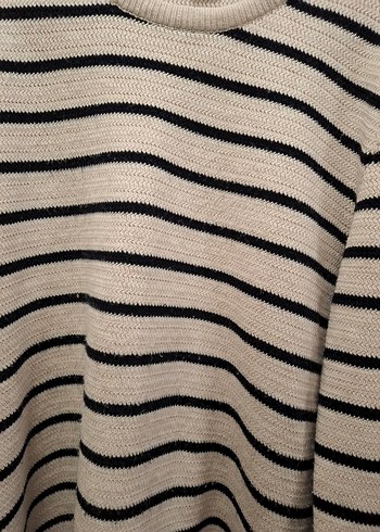 Çizgili Bej Kadın Triko Kazak - Görsel 3