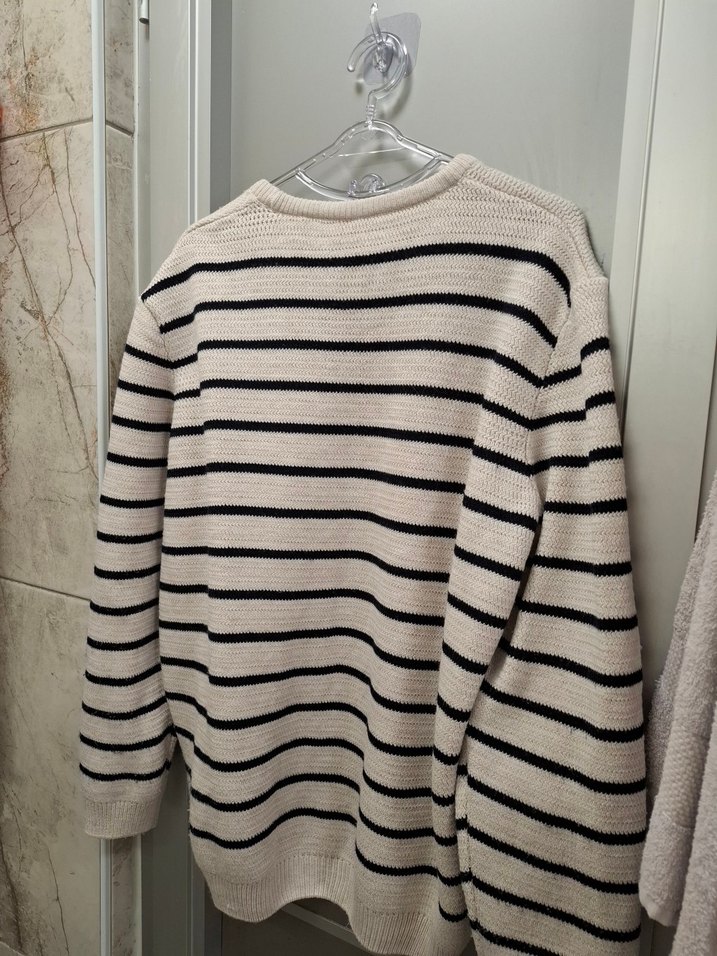 Çizgili Bej Kadın Triko Kazak - Görsel 4