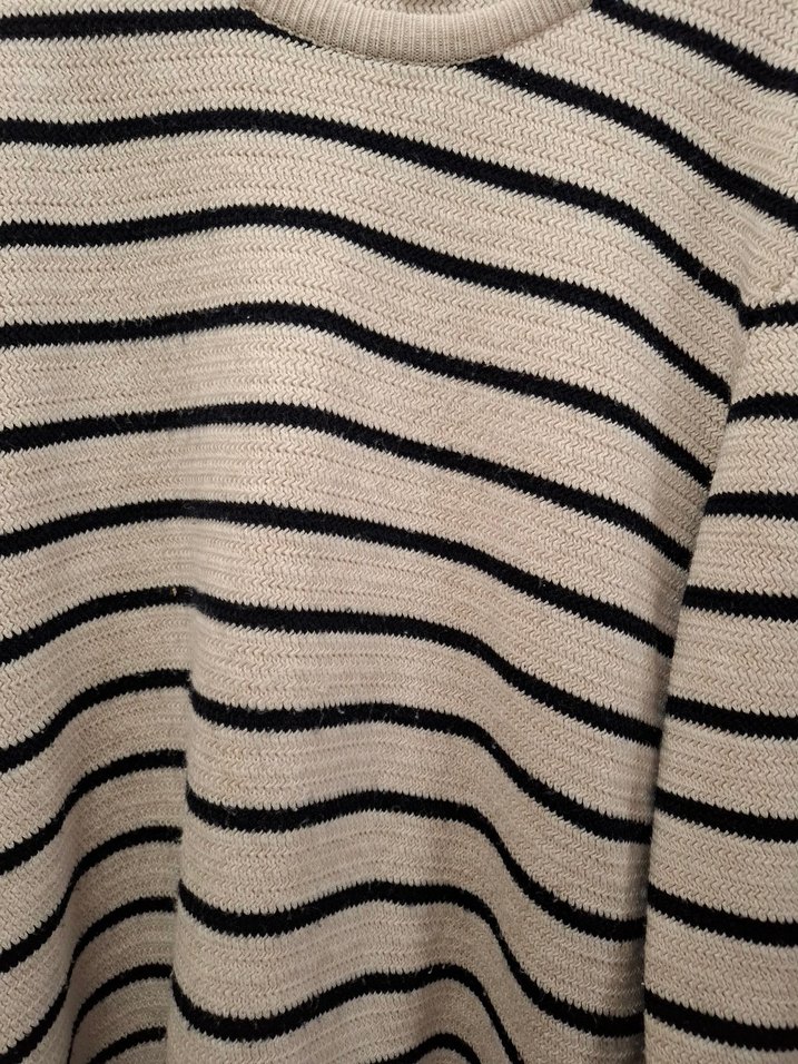 Çizgili Bej Kadın Triko Kazak - Görsel 3