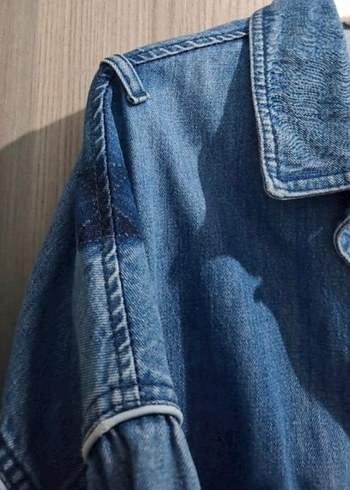 Düğmeli Bol Kesim Mavi Denim Ceket - Görsel 2