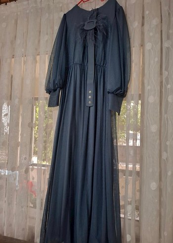 Uzun Bohem Mavi Kadın Abiye Elbise - Görsel 2