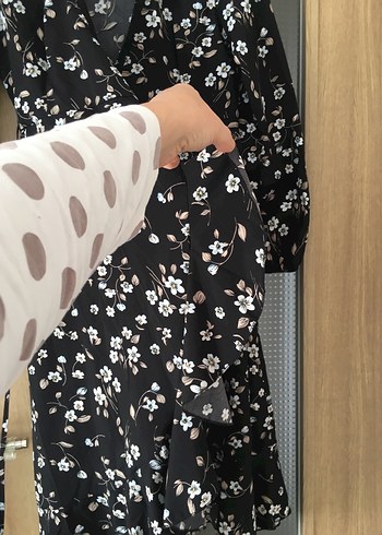Bohem Siyah Çiçekli Uzun Kollu kısa Elbise - Görsel 7
