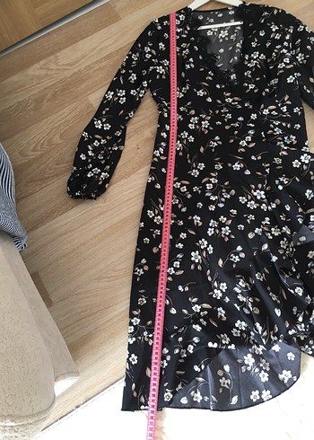 Bohem Siyah Çiçekli Uzun Kollu kısa Elbise - Görsel 5