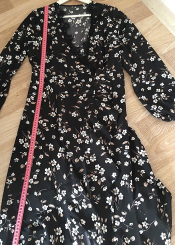 Bohem Siyah Çiçekli Uzun Kollu kısa Elbise - Görsel 3