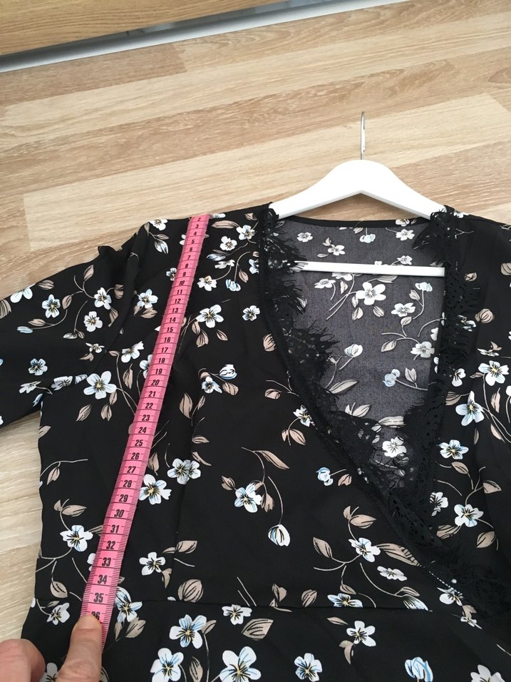 Bohem Siyah Çiçekli Uzun Kollu kısa Elbise - Görsel 4