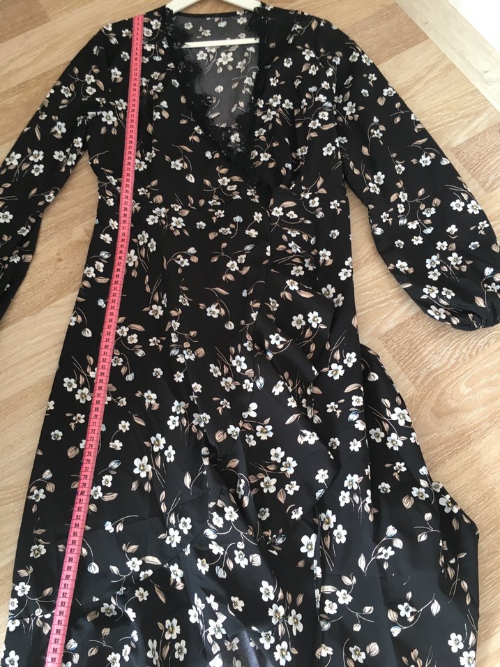 Bohem Siyah Çiçekli Uzun Kollu kısa Elbise - Görsel 3