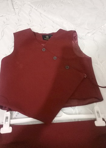 Bordo Kız Çocuk Düğmeli V Yaka Yelek