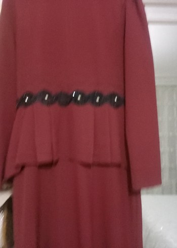 Bordo Uzun Kollu Fırfırlı Kadın Elbise