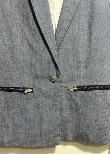 Düğmeli Mavi Denim Kadın Blazer Ceket - Görsel 2