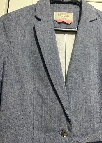 Düğmeli Mavi Denim Kadın Blazer Ceket - Görsel 3