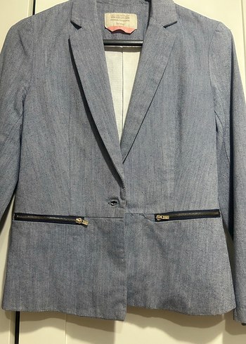 Düğmeli Mavi Denim Kadın Blazer Ceket - Görsel 5