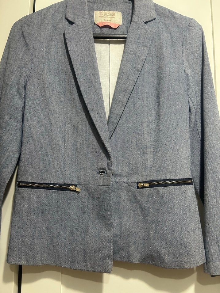 Düğmeli Mavi Denim Kadın Blazer Ceket - Görsel 5