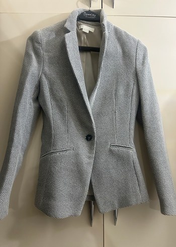 Gri Kadın Düğmeli Ofis Blazeri - Görsel 4