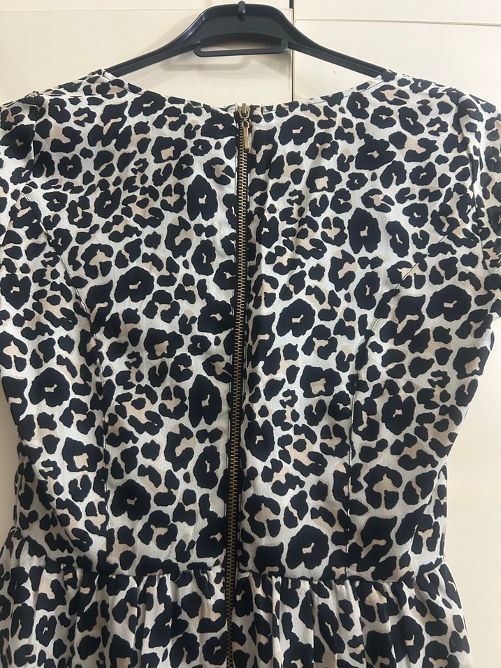 Leopar Desenli V Yaka Midi Elbise - Görsel 5